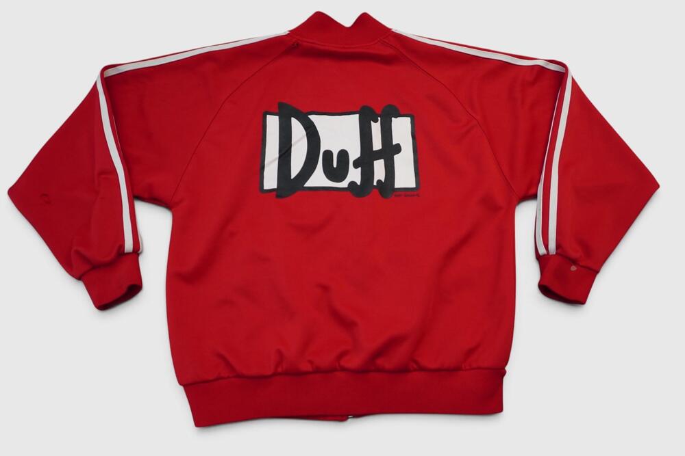 Vintage The Simpsons Duff Beer Jacket Mens Large Red Track Full Zip Graphic